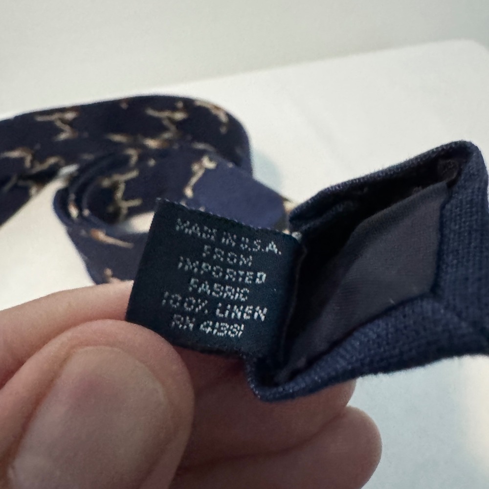 Polo Ralph Lauren Necktie Navy Blue Dog Print 100% Linen Tie Handmade in USA - Picture 6 of 8